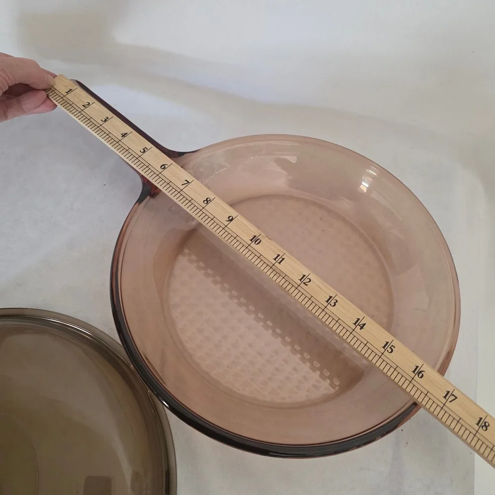 Vision Corning Amber Glass Skillet with Lid Vintage 10 Inch NWOT France